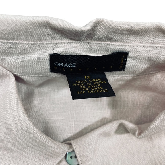 Grace Elements 1X Dusty Rose Embellished Button Up 100% Linen - Picture 4 of 5